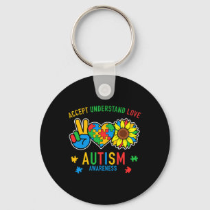 Accept Understand Love Autism Awareness Sunflower  Key Ring
