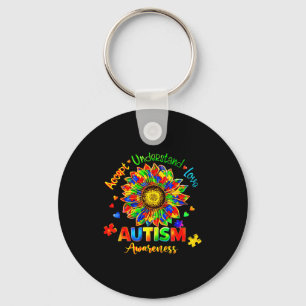 Accept understand love autism awareness sunflower key ring