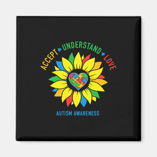 Accept Understand Love Autism Awareness Sunflower Magnet