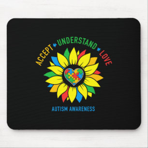 Accept Understand Love Autism Awareness Sunflower Mouse Pad