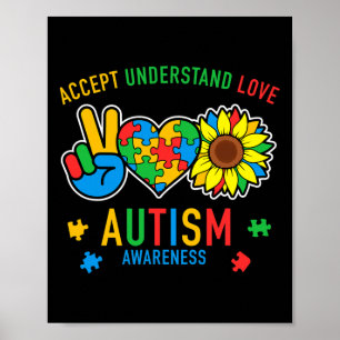 Accept Understand Love Autism Awareness Sunflower Poster
