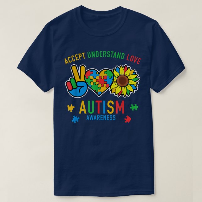 Accept Understand Love Autism Awareness Sunflower  T-Shirt (Design Front)