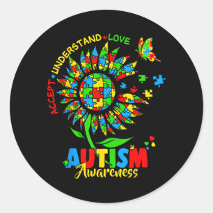 Accept Understand Love Autism Awareness Suower Classic Round Sticker
