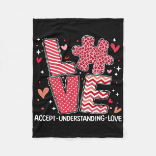 Accept Understand Love Autism Awareness Valentine' Fleece Blanket