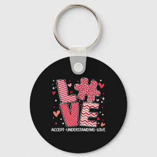 Accept Understand Love Autism Awareness Valentine' Key Ring