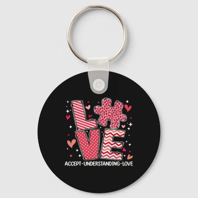 Accept Understand Love Autism Awareness Valentine' Key Ring (Front)