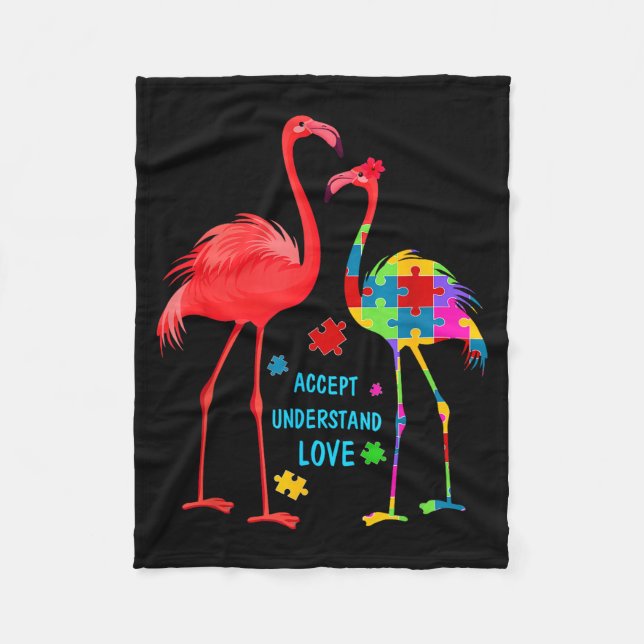 Accept understand love autism flamingo puzzle boys fleece blanket (Front)