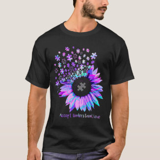 Accept Understand Love Autism Purple Hologram Sunf T-Shirt