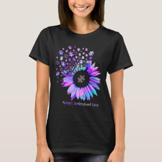 Accept Understand Love Autism Purple Hologram Sunf T-Shirt