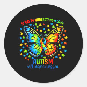 Accept Understand Love Butterfly Ribbon Autism Classic Round Sticker