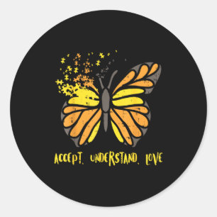 Accept Understand Love Butterfly Shirt Autism Awar Classic Round Sticker
