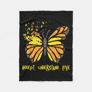 Accept Understand Love Butterfly Shirt Autism Awar Fleece Blanket
