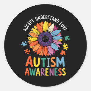 Accept Understand Love Funny Neurodiversity April Classic Round Sticker