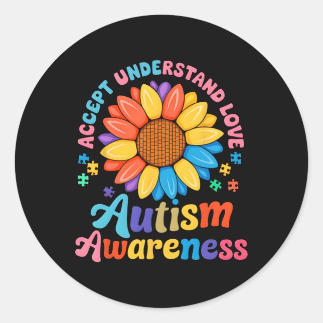 Accept Understand Love Funny Neurodiversity April  Classic Round Sticker (Front)