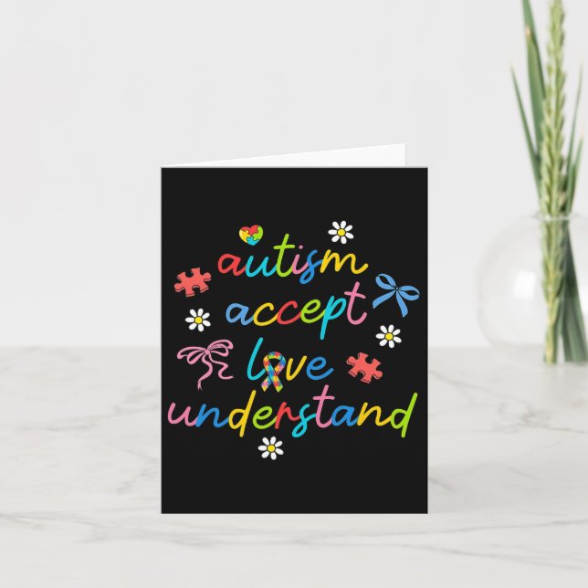 Accept Understand Love Neurodiversity Bow Autism  Card (Front)