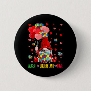 Accept Understand Love Puzzle Autism Heart Gnome V 6 Cm Round Badge
