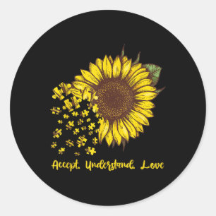 Accept Understand Love Sunflower Autism Awareness Classic Round Sticker