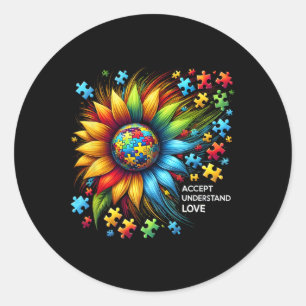 Accept Understand Love Sunflower Autism Awareness Classic Round Sticker