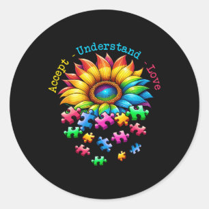 Accept Understand Love Sunflower Autism Awareness Classic Round Sticker
