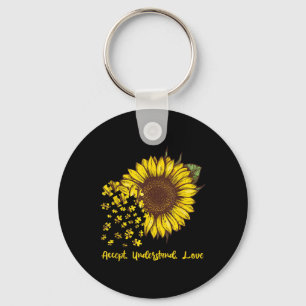 Accept Understand Love Sunflower Autism Awareness Key Ring