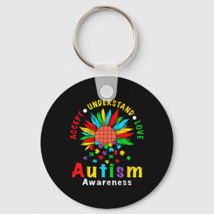 Accept Understand Love Sunflower Autism Awareness Key Ring