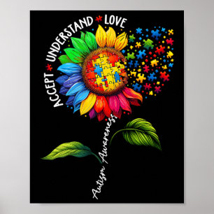 Accept Understand Love Sunflower Autism Awareness Poster