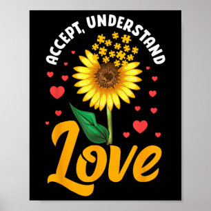 Accept Understand Love Sunflower Autism Awareness Poster