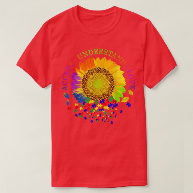 Accept Understand Love Sunflower Autism Awareness  T-Shirt (Design Front)