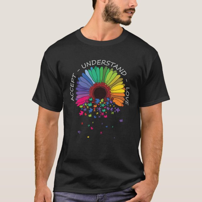 Accept Understand Love Sunflower Autism Awareness  T-Shirt (Front)