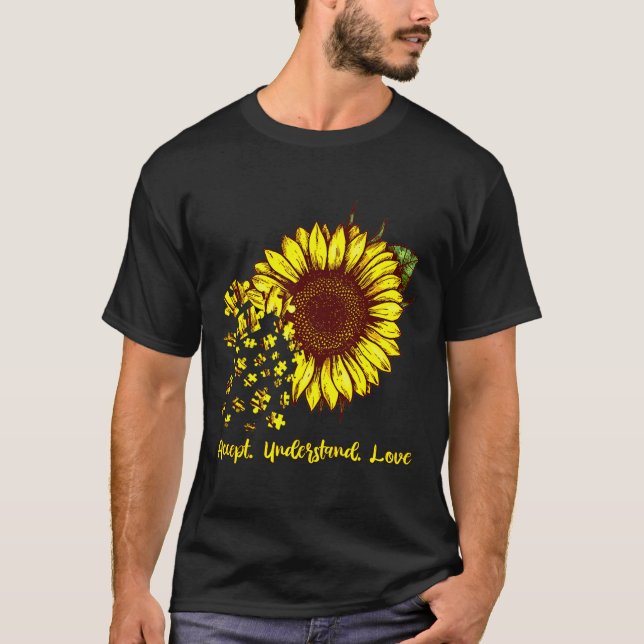Accept Understand Love Sunflower Autism Awareness  T-Shirt (Front)