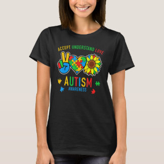 Accept Understand Love Sunflower Everybody Autism  T-Shirt