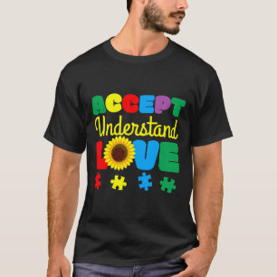 Accept Understand Love Sunflower Puzzle Autism Awa T-Shirt