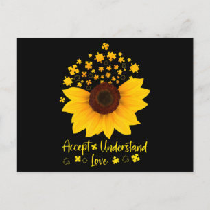 Accept Understand Love Sunflower Shirt Autism Awar Postcard