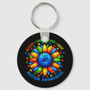 Accept Understand Sunflower Men Women Kids Autism Key Ring