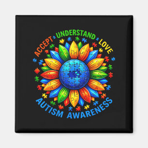 Accept Understand Sunflower Men Women Kids Autism Magnet