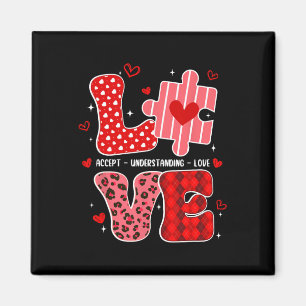 Accept Understanding Love Autism Awareness Valenti Magnet