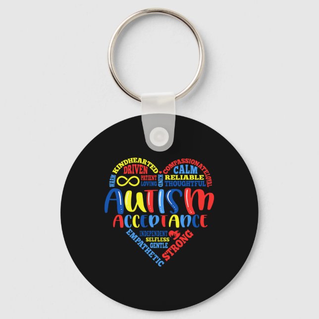 Acceptance Autism Awareness Month Support Puzzle P Key Ring (Front)