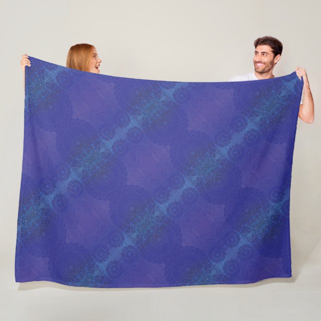 Acceptance | Blue Indigo Violet Boho Medallions Fleece Blanket (In Situ)