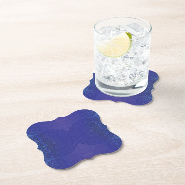 Acceptance | Blue Indigo Violet Boho Medallions Paper Coaster (Insitu)