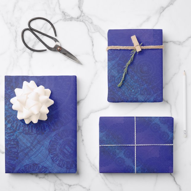 Acceptance | Blue Indigo Violet Boho Medallions Wrapping Paper Sheet (Front)