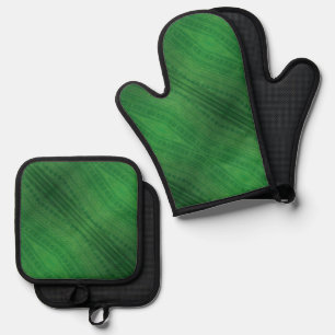 Acceptance Green Eclectic Boho Pattern Oven Mitt & Pot Holder Set