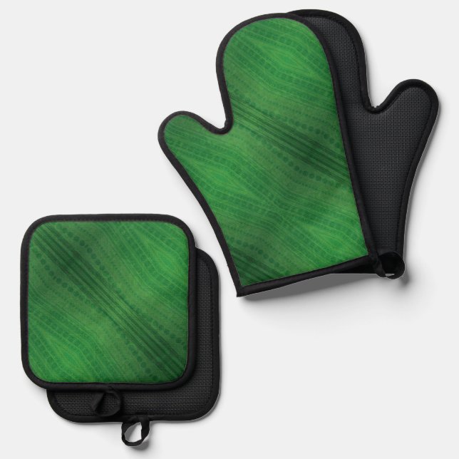 Acceptance | Green Eclectic Boho Pattern Oven Mitt & Pot Holder Set (Front/Back)