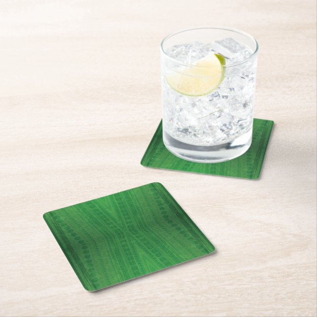 Acceptance | Green Eclectic Boho Pattern Square Paper Coaster (Insitu)