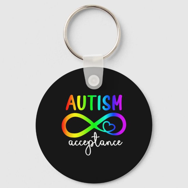 Acceptance Infinity Heart Autism Awareness Month R Key Ring (Front)
