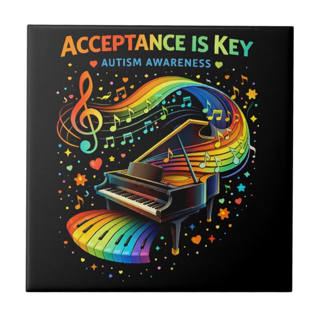 Acceptance Is Key Autism Awareness Ceramic Tile (Front)