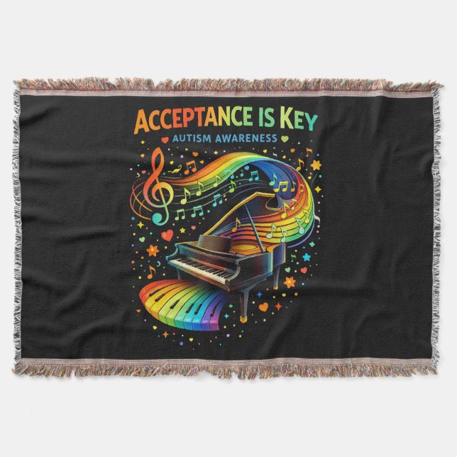 Acceptance Is Key Autism Awareness Throw Blanket (Front)