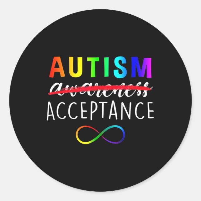 Acceptance Not Awareness Funny Red Instead Autism  Classic Round Sticker (Front)