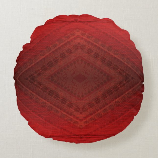 Acceptance | Red Eclectic Boho Pattern Round Cushion (Front)