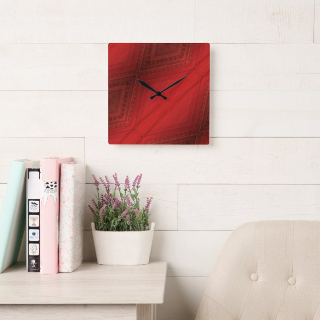 Acceptance | Red Eclectic Boho Pattern Square Wall Clock (Reading Room)
