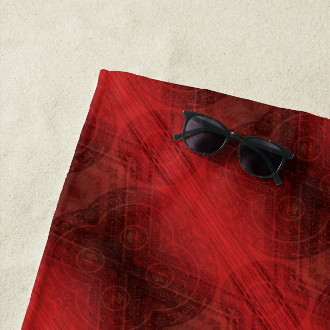 Acceptance | Red Meditation Medallions Beach Towel (In Situ)